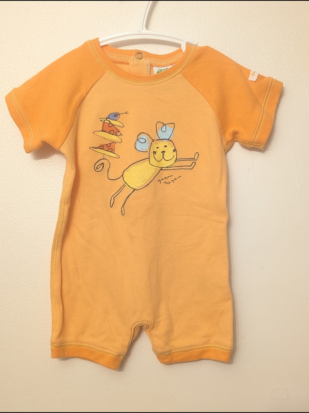 🌸4/25$ Gagou Tagou Y2K Kids Orange Short-Sleeve One-Piece Romper 6 M
